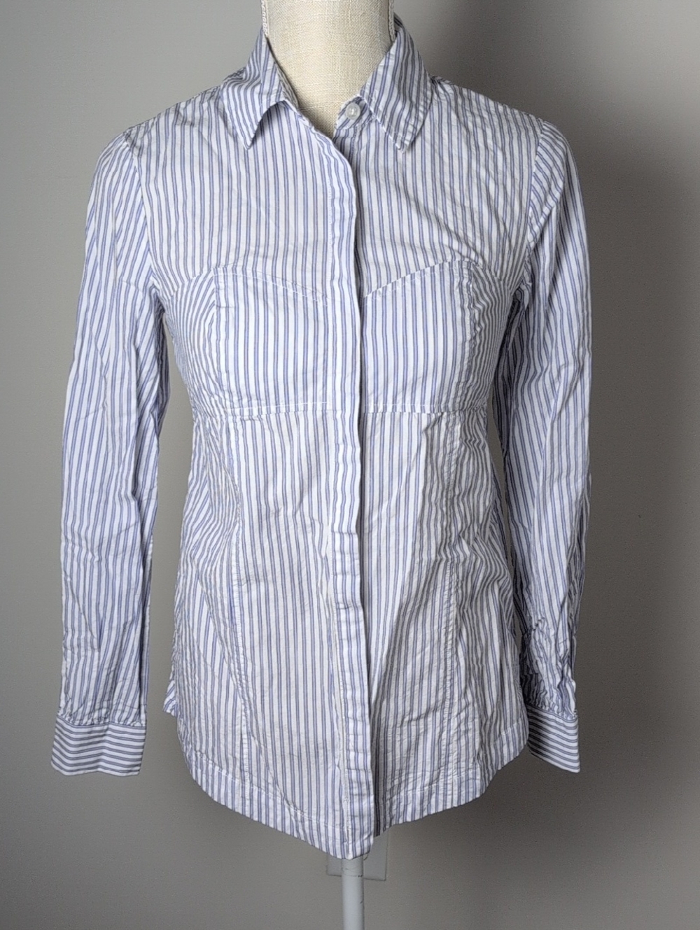 Anthropologie Maeve Light Blue and White Vertical Stripe Shirt